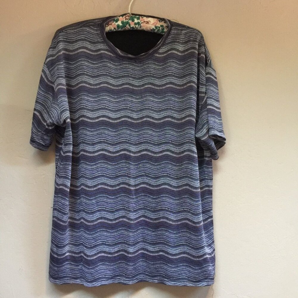 Farentino Ferre Italy Women's Short Sleeve Casual Shirt Top XL Chevron Blue
